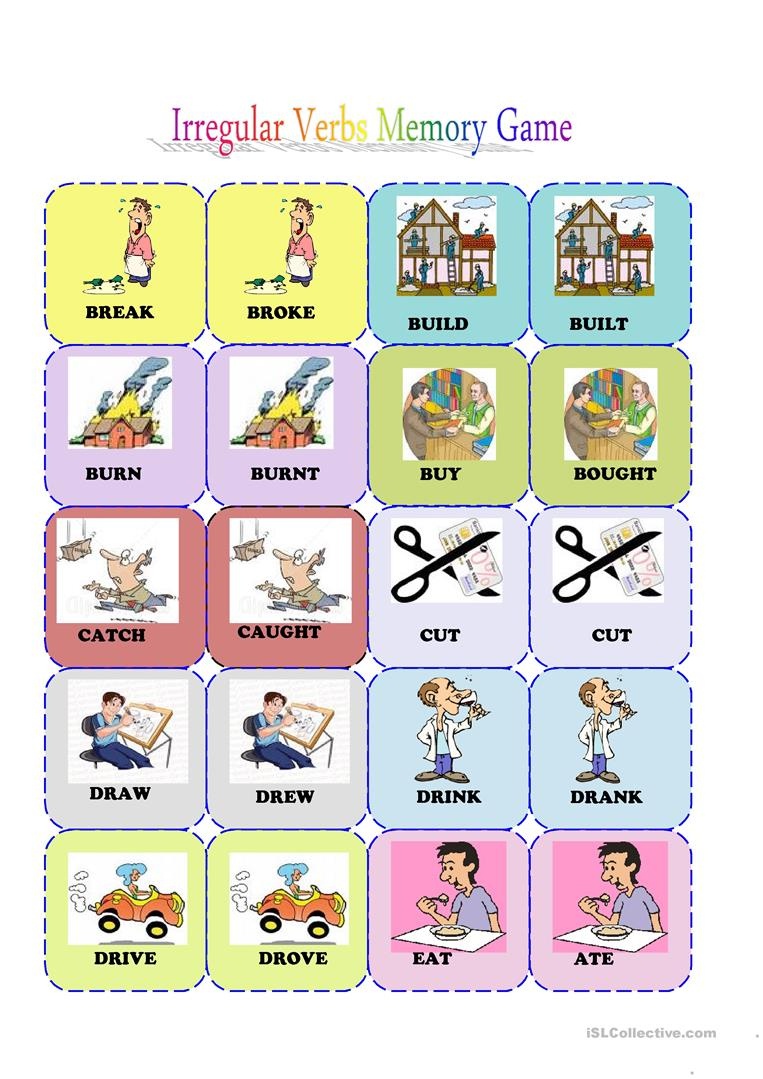 Irregular Verbs Memory Card Game( 1/3) Worksheet - Free Esl - Free Printable Matching Cards