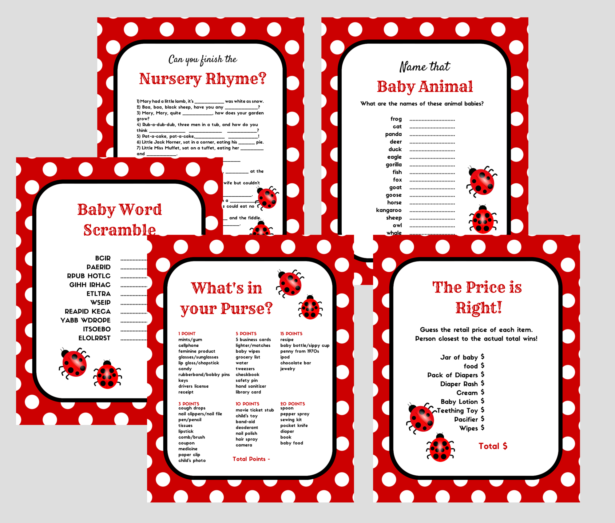 Ladybug Printable Baby Shower Games In 2019 | Baby Shower Ladybug - Free Printable Mickey Mouse Baby Shower Games