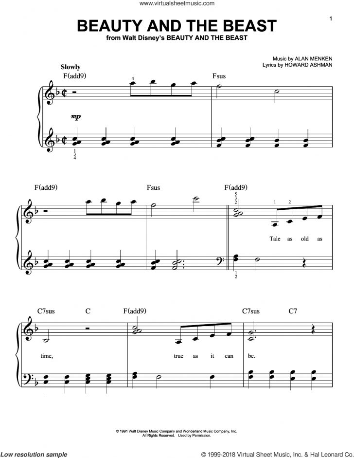 Beauty And The Beast Piano Sheet Music Free Printable