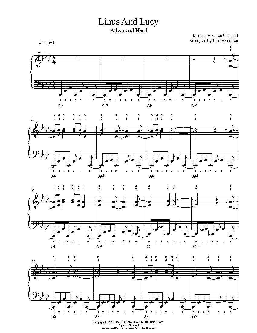 Linus And Lucyvince Guaraldi Piano Sheet Music | Advanced Level - Free Printable Piano Sheet Music For Popular Songs