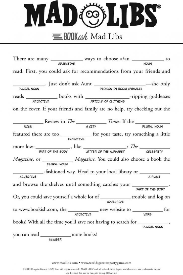 Free Printable Mad Libs For Middle School Students