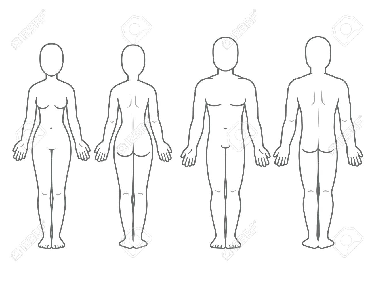 Male And Female Body Front And Back View. Blank Human Body Template - Free Printable Human Body Template