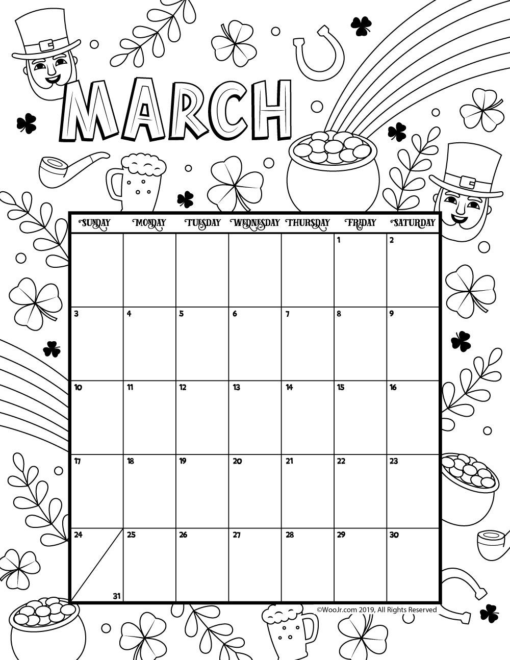 March 2019 Coloring Calendar | Daycare Funcare!! | March Calendar - Free Printable March Activities