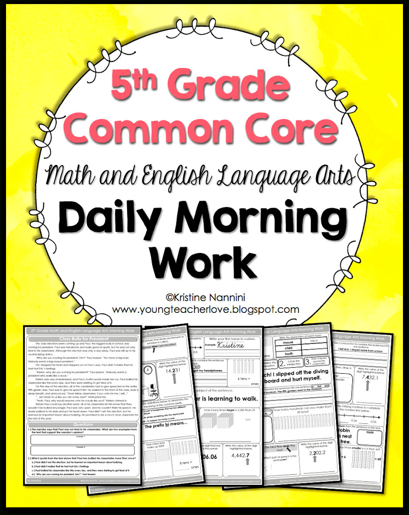 Math And English Language Arts Daily Morning Work - Young Teacher Love - Free Printable 4Th Grade Morning Work