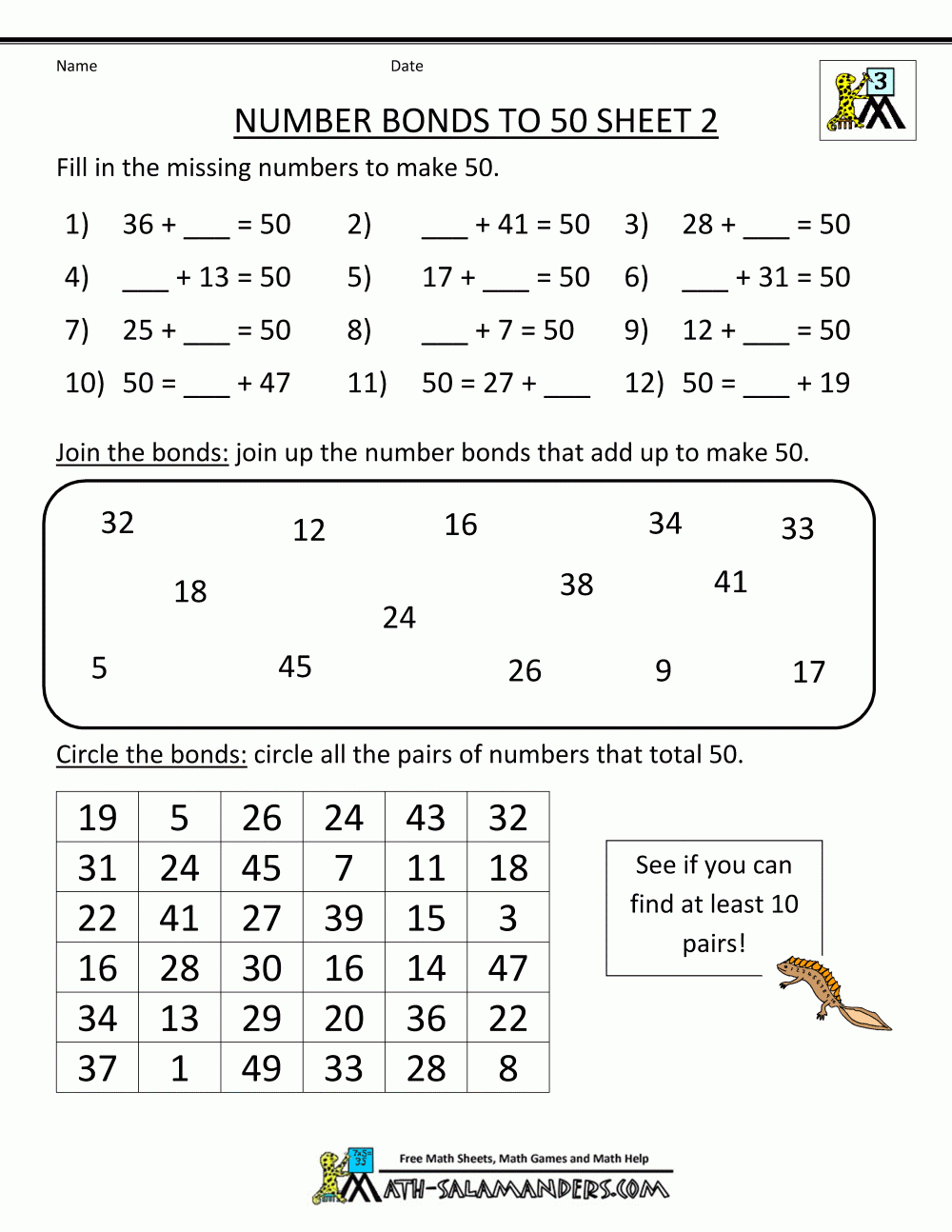 Math Worksheets For Kids - Number Bonds To 100 - Free Printable Maths Worksheets Ks1