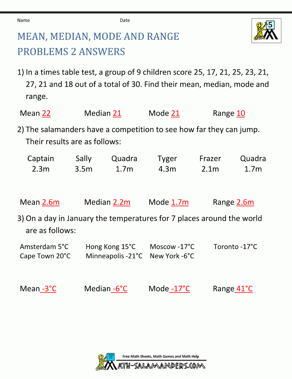 Mean Median Mode Range Worksheets - Free Printable Statistics Worksheets