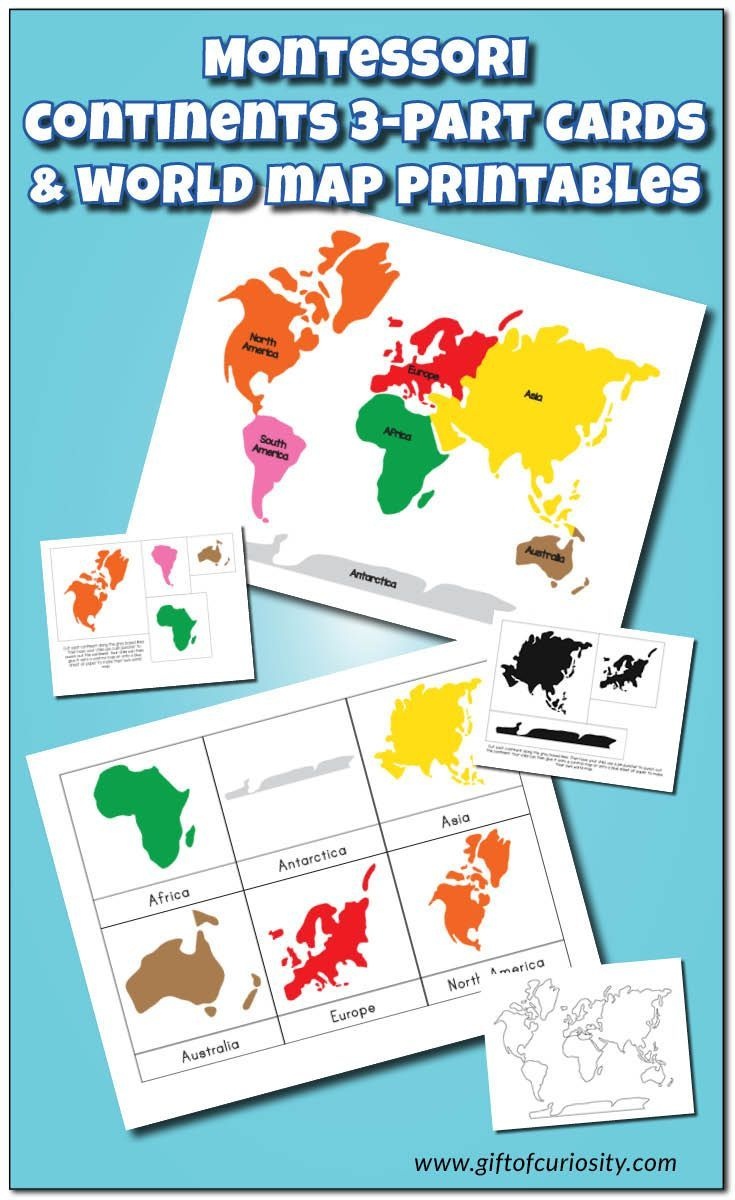 Montessori Continents 3-Part Cards And World Map Printables - Montessori World Map Free Printable