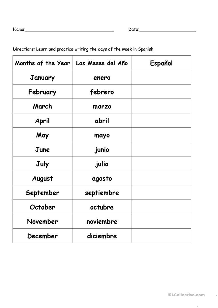 Months Of The Year In Spanish Worksheet - Free Esl Printable - Free Printable Elementary Spanish Worksheets