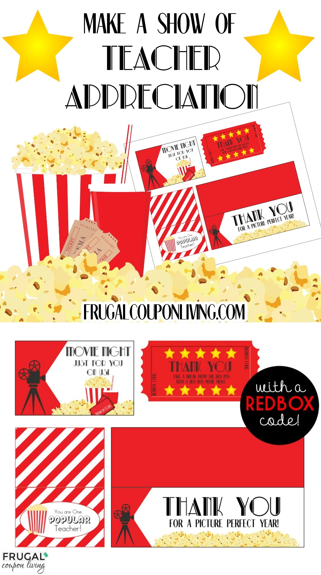 Movie Night Teacher Appreciation Gift With Free Printables - Free Popcorn Teacher Appreciation Printable