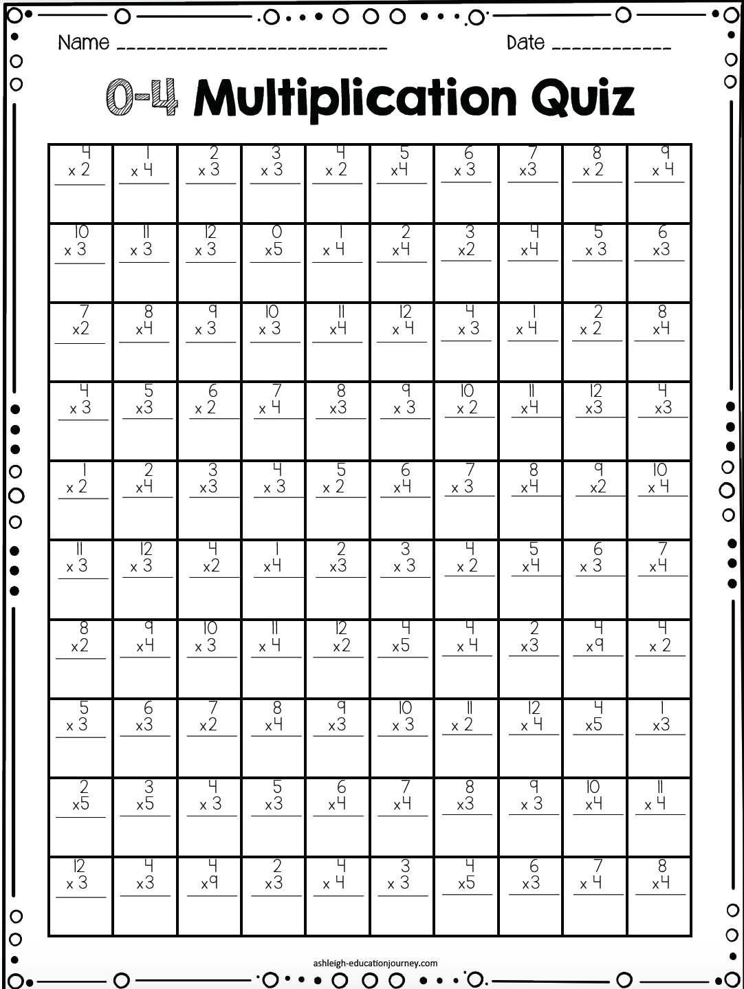 Speed Math Multiplication Worksheet