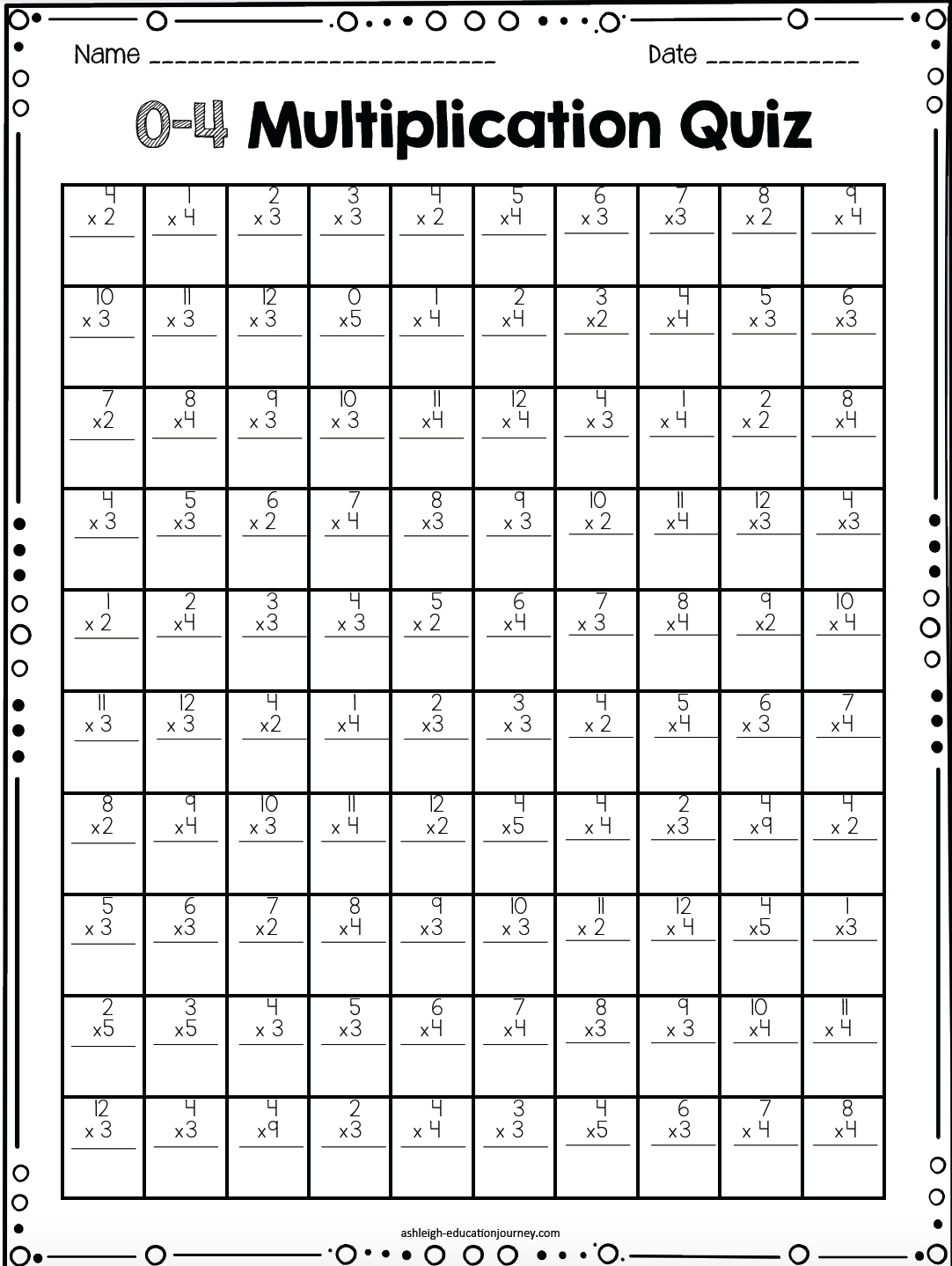 Multiplying 1 To 120 And 1 A Free Printable Multiplication Speed Drills Free Printable
