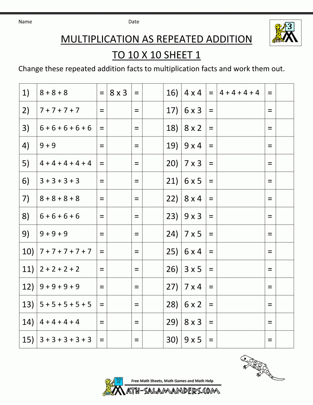 Free Printable Multiplication Fact Sheets Free Printable