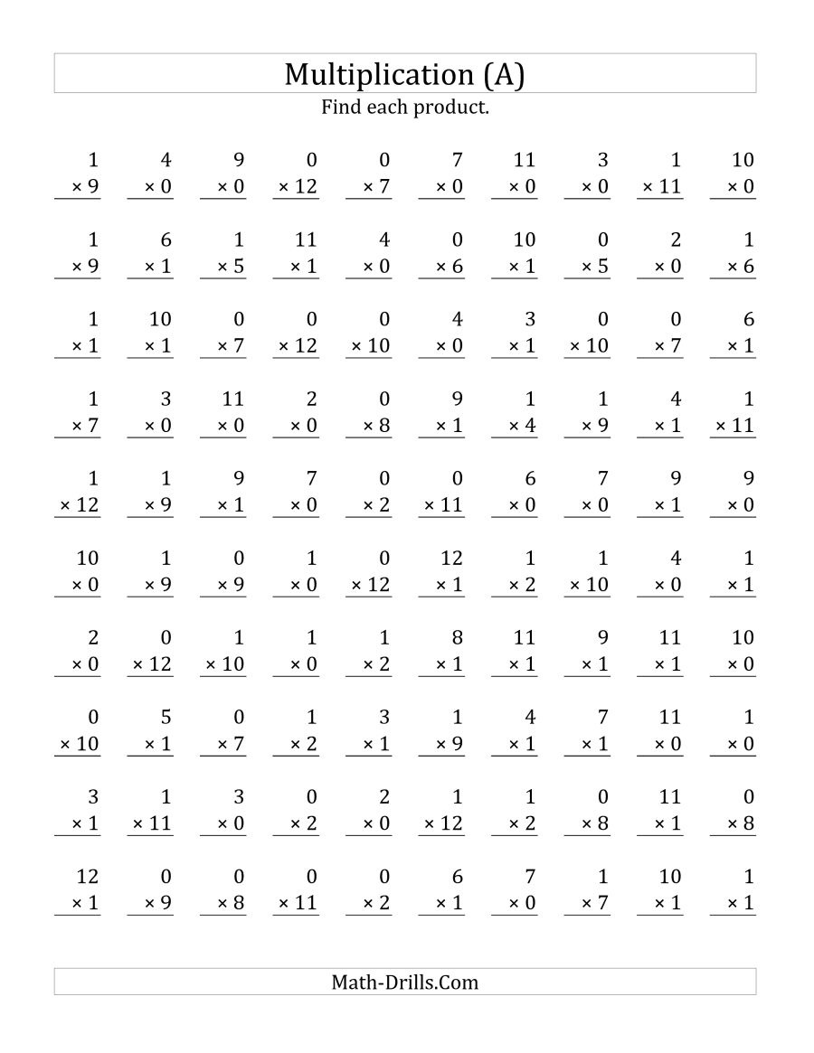 Multiplying 1 To 120 And 1 (A) Free Printable Multiplication Speed