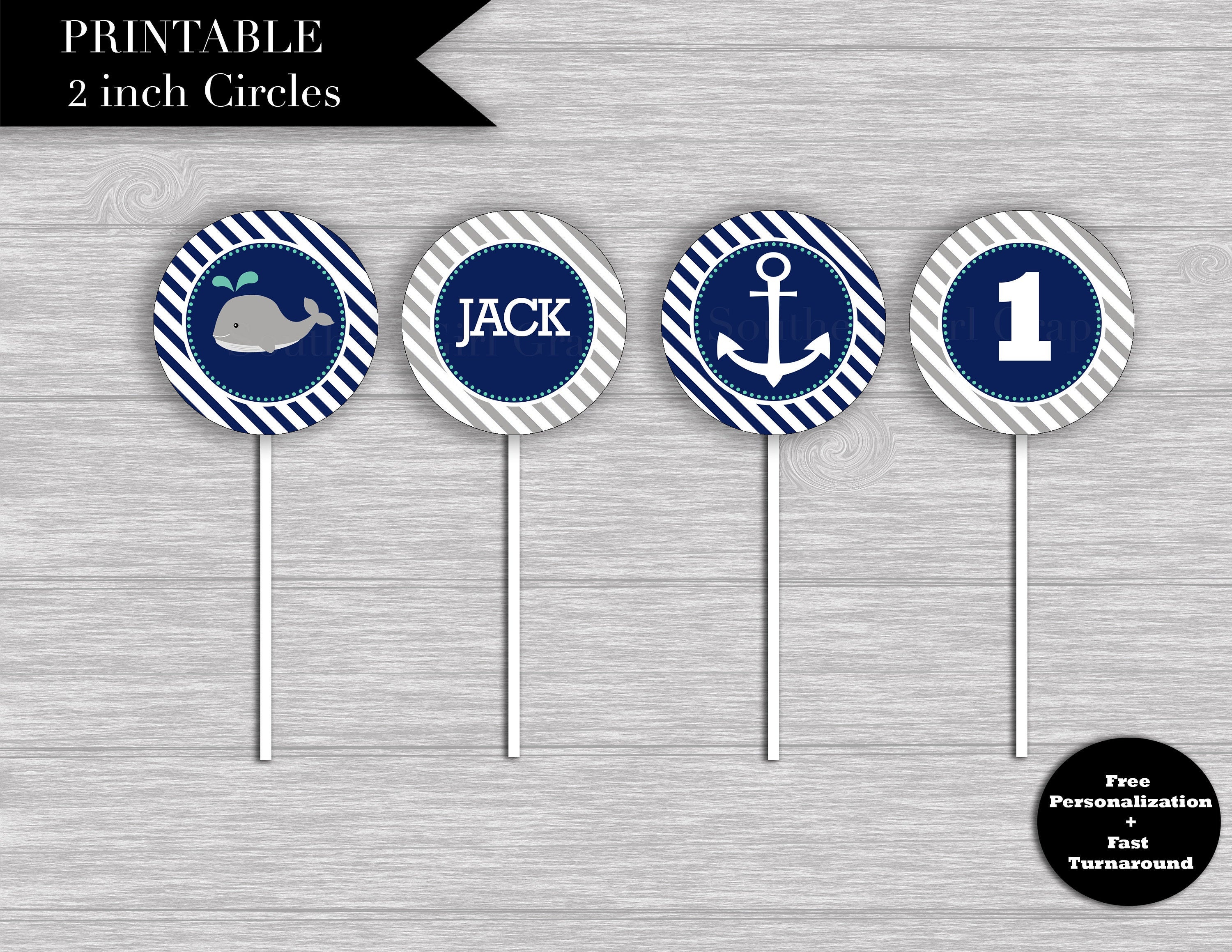 Nautical Whale Cupcake Toppers Printable: Whale Cupcake | Etsy - Free Printable Whale Cupcake Toppers