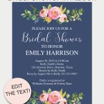 Navy Floral Printable Bridal Shower Invitation | Free Printables   Free Printable Bridal Shower Invitations Templates