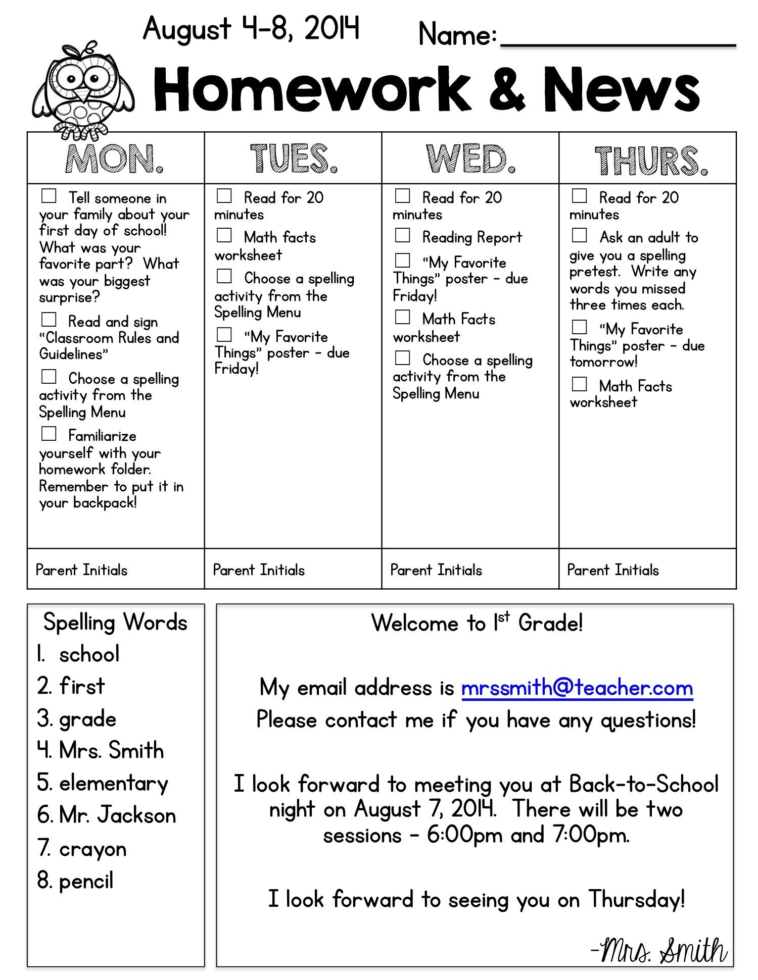 homework newsletter template free