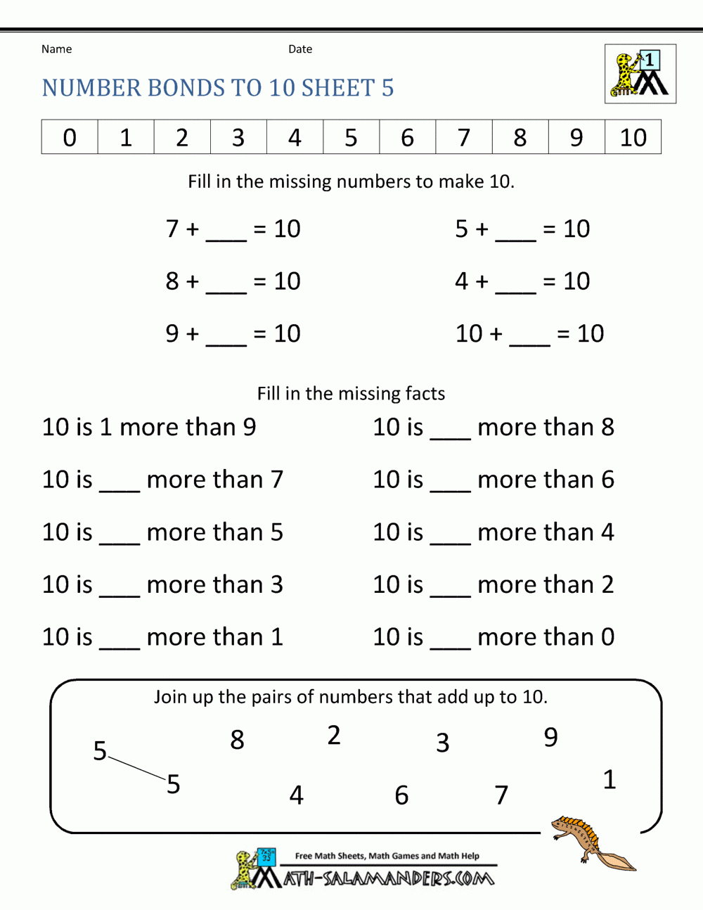 Number Bonds To 10 Worksheets - Free Printable Number Bond Template