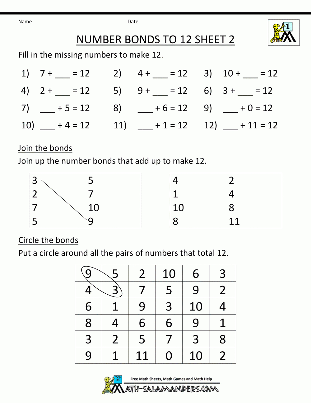 Number Bonds To 10 Worksheets - Free Printable Number Bond Template