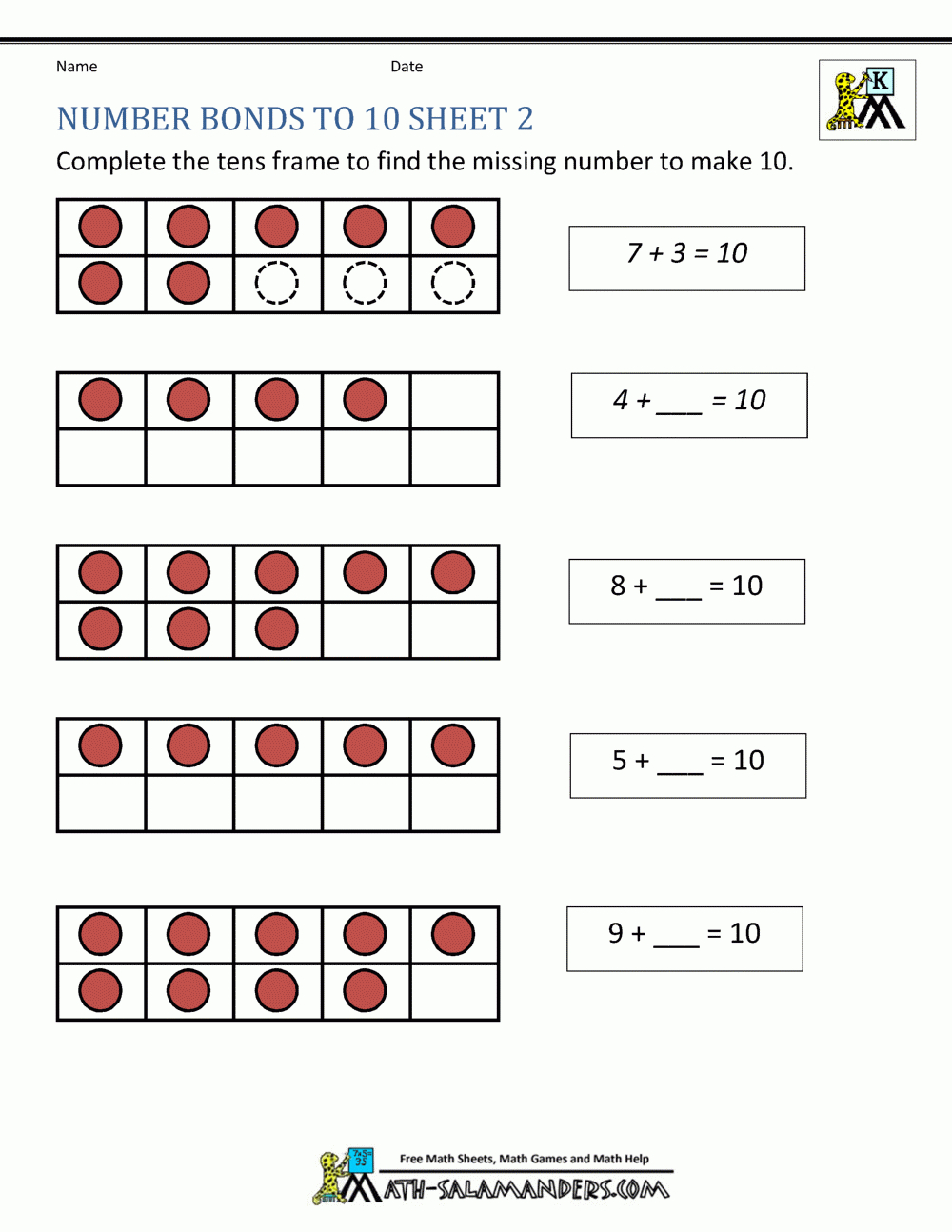 Number Bonds To 10 Worksheets - Free Printable Number Bond Template