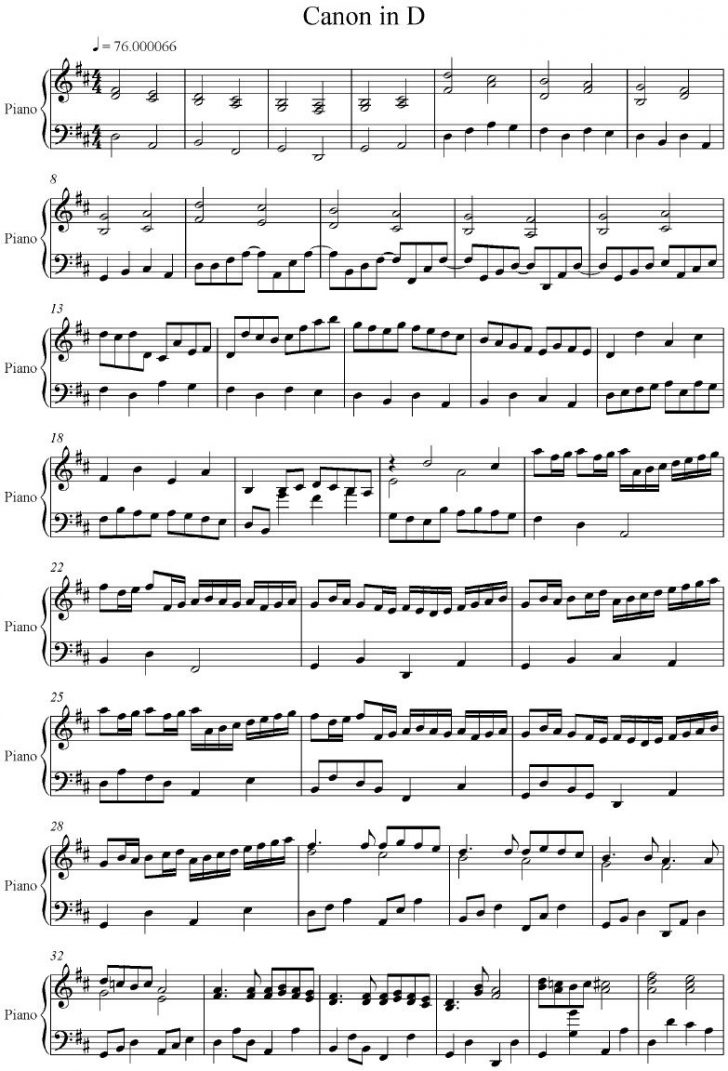 Canon In D Piano Sheet Music Free Printable