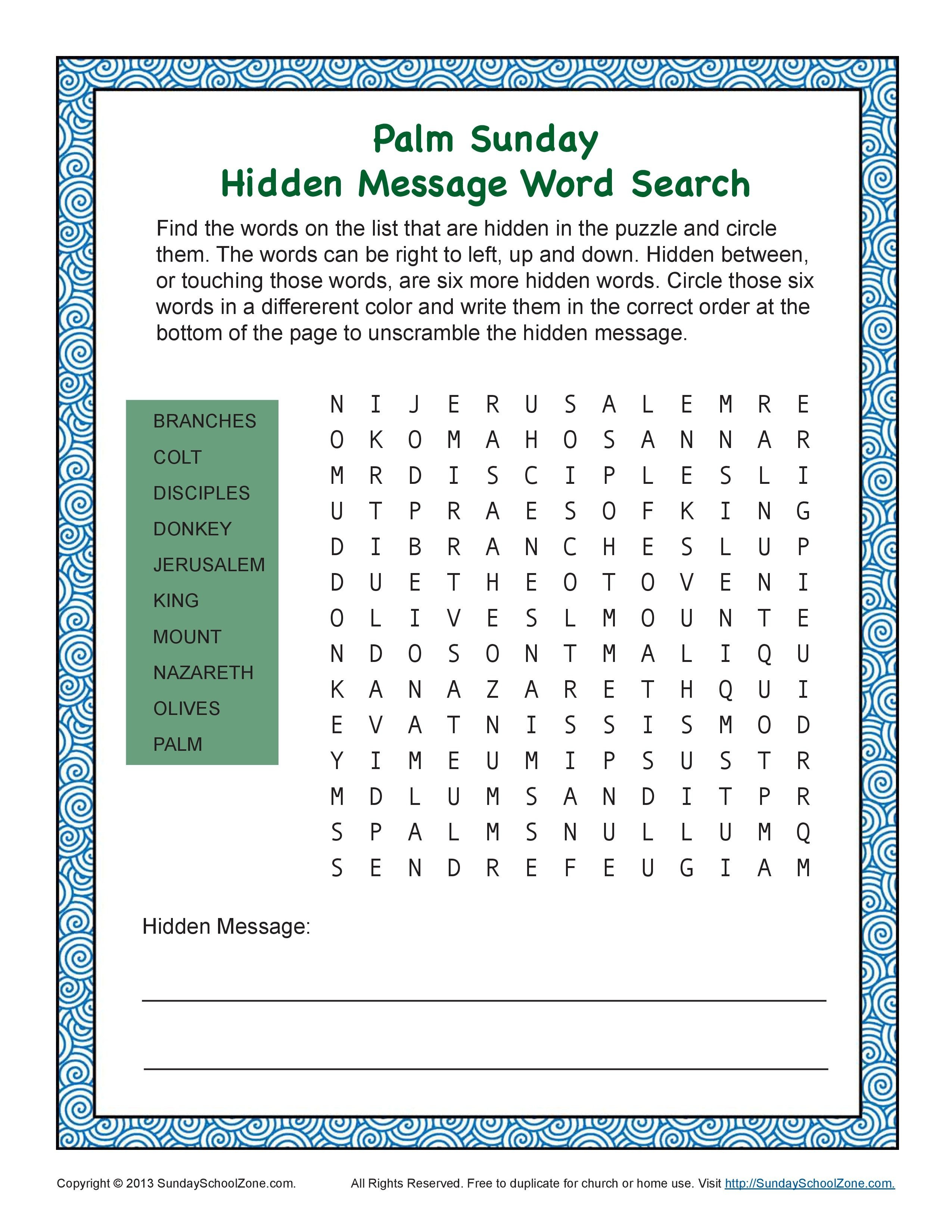 Palm Sunday Word Search Bible Activity On Sunday School Zone - Word Search Maker Online Free Printable