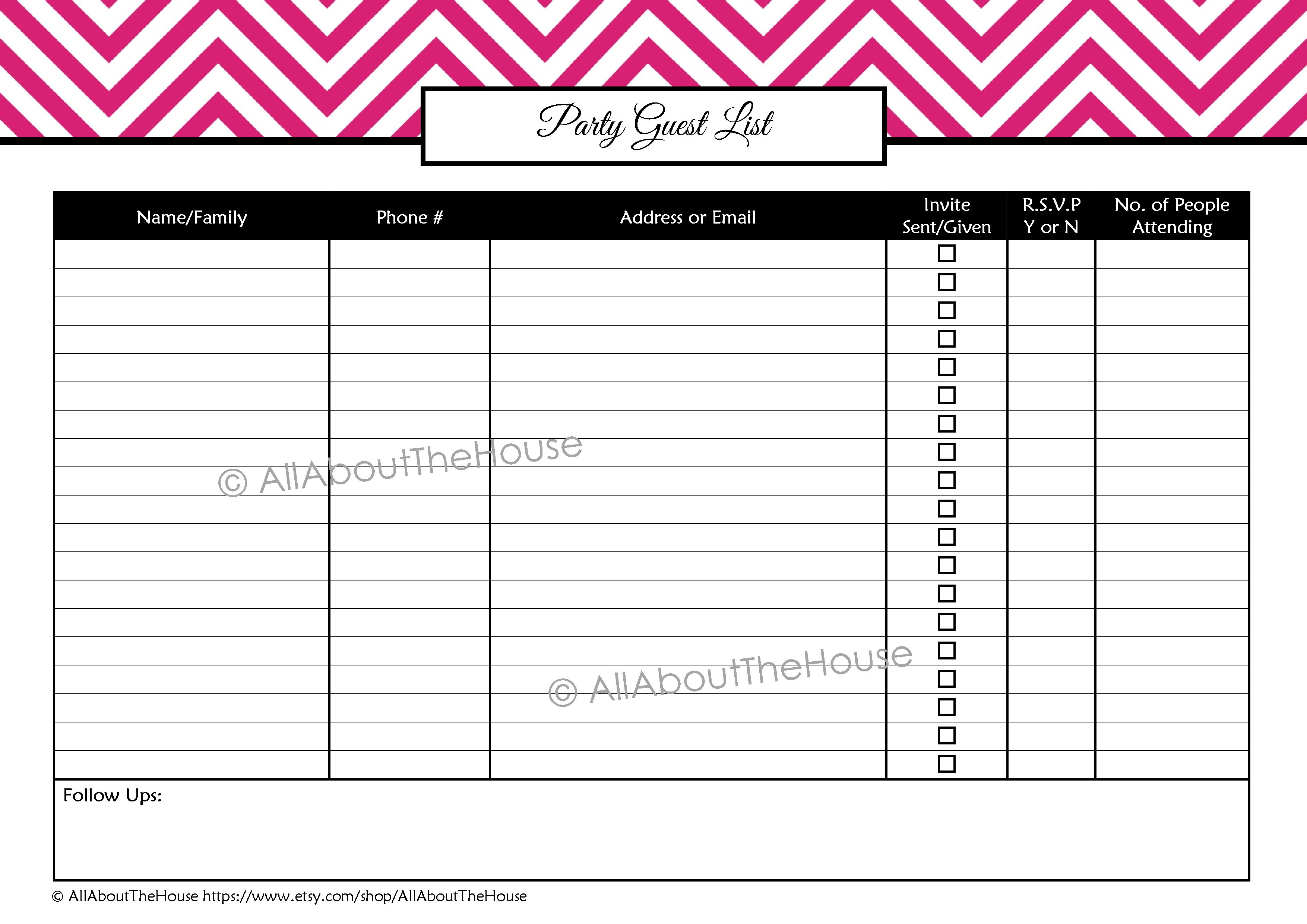 birthday party planner printable guest list word