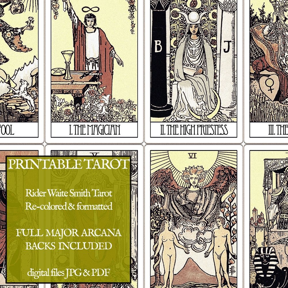 Pdf - Printable Tarot Cards - Rider Waite Major Arcana - Vintage - Free Printable Tarot Cards