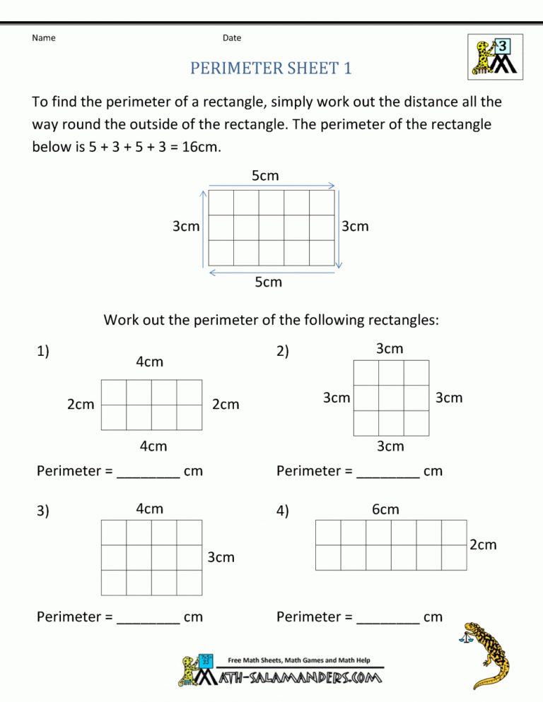 Free Math Worksheets 4th Grade Perimeter
