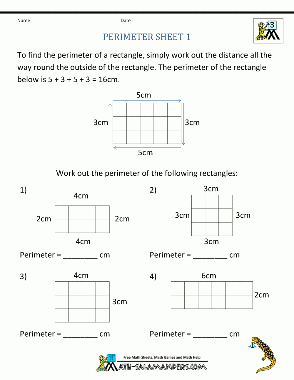 measurement perimeter and area worksheets