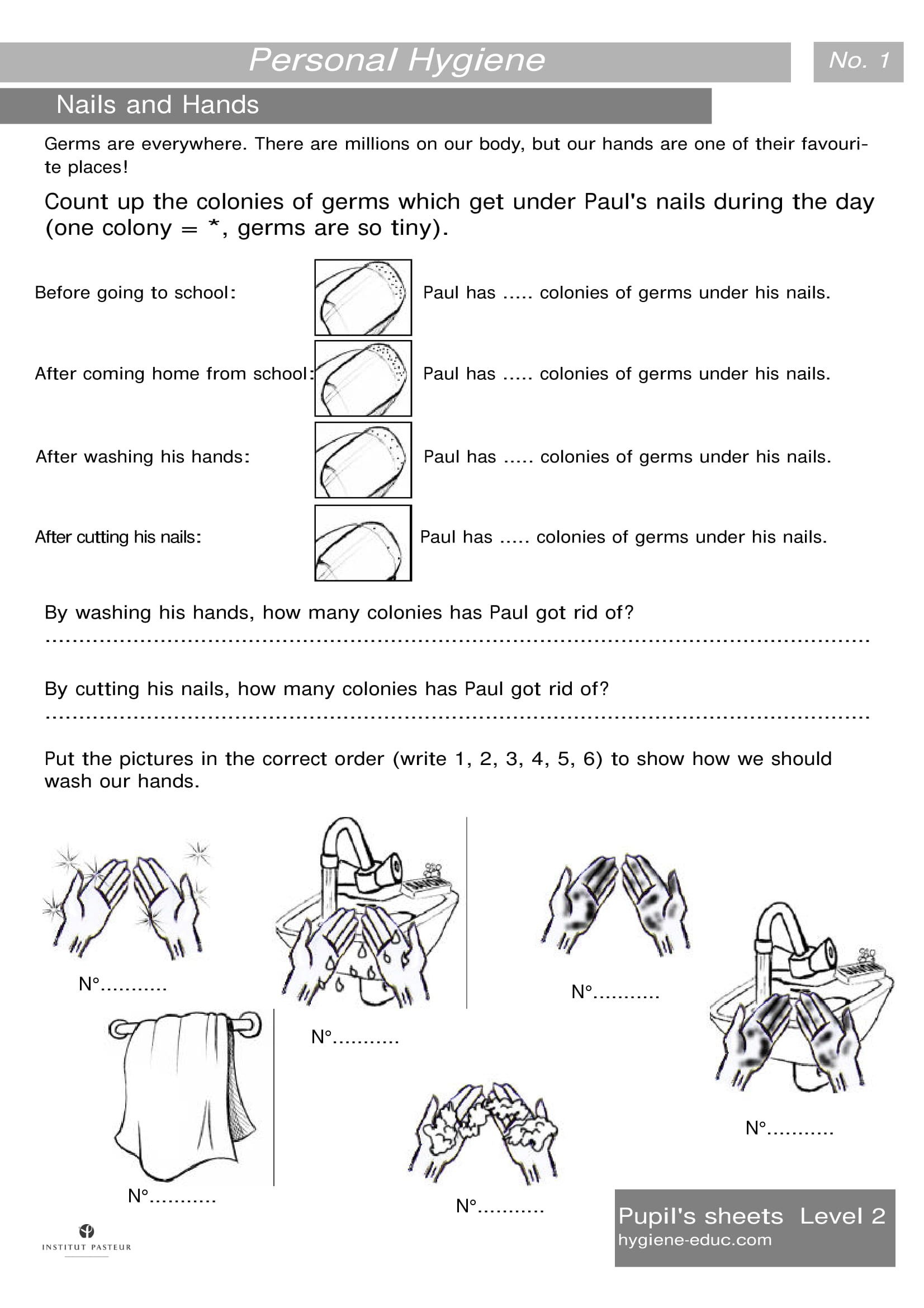 Personal Hygiene Worksheets Level 2 Nails And Hands -- Hand Hygiene - Free Printable Personal Hygiene Worksheets