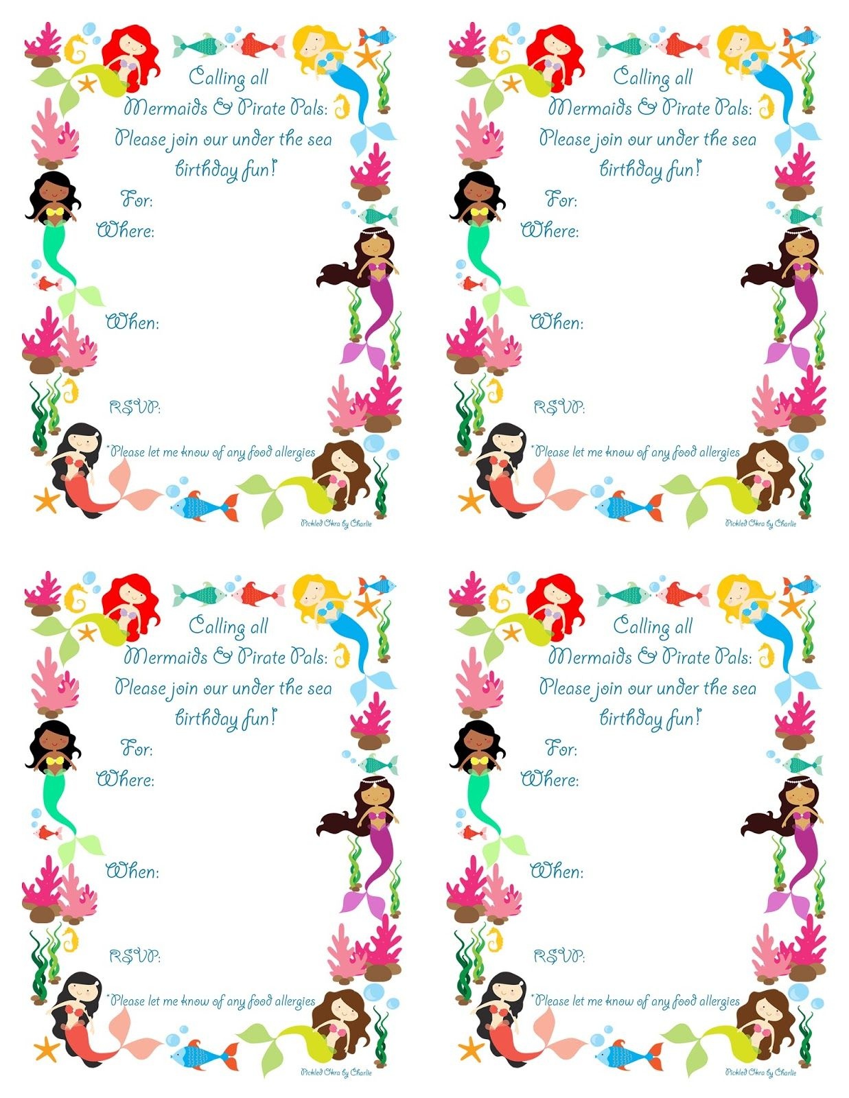 Pickled Okracharlie: Mermaid Bithday Party Invitations, Free - Mermaid Birthday Invitations Free Printable