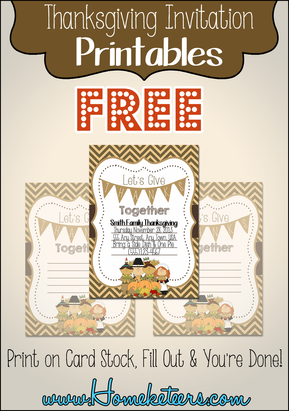 Pilgrim Thanksgiving Invitations ~ Free Printable - Free Printable Thanksgiving Invitations