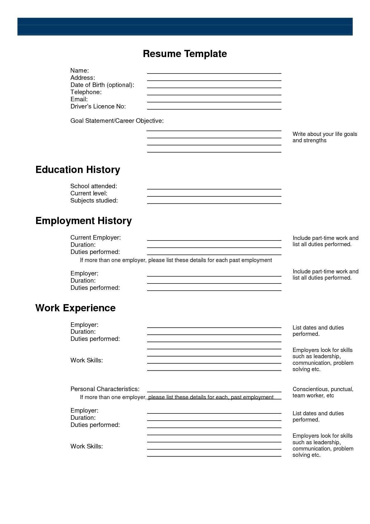 Printable Fillable Resume Template 