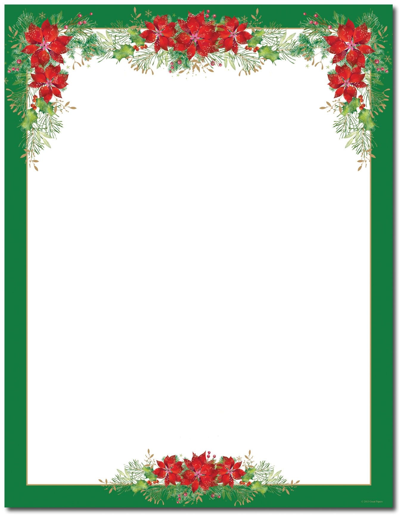 Poinsettia Valance Letterhead | Holiday Papers | Christmas Border - Free Printable Christmas Stationary