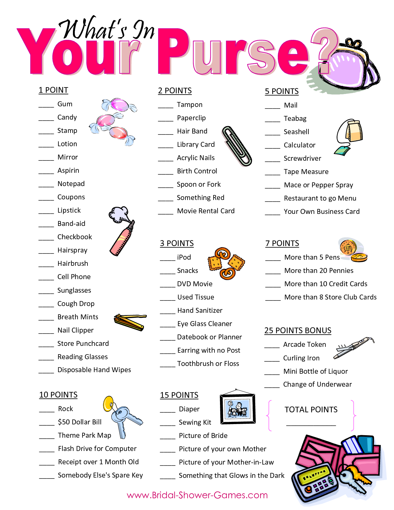Popular Wedding Shower Games For Free | Business Ideas | Bridal - Free Printable Bridal Shower Games What&amp;amp;#039;s In Your Purse