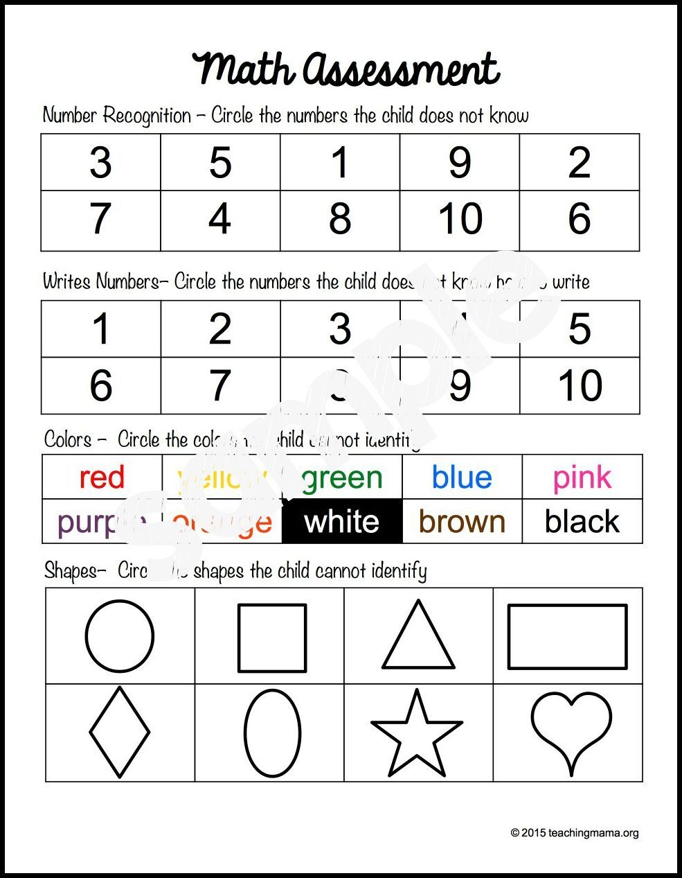 Free Printable Preschool Assessment Forms 9562