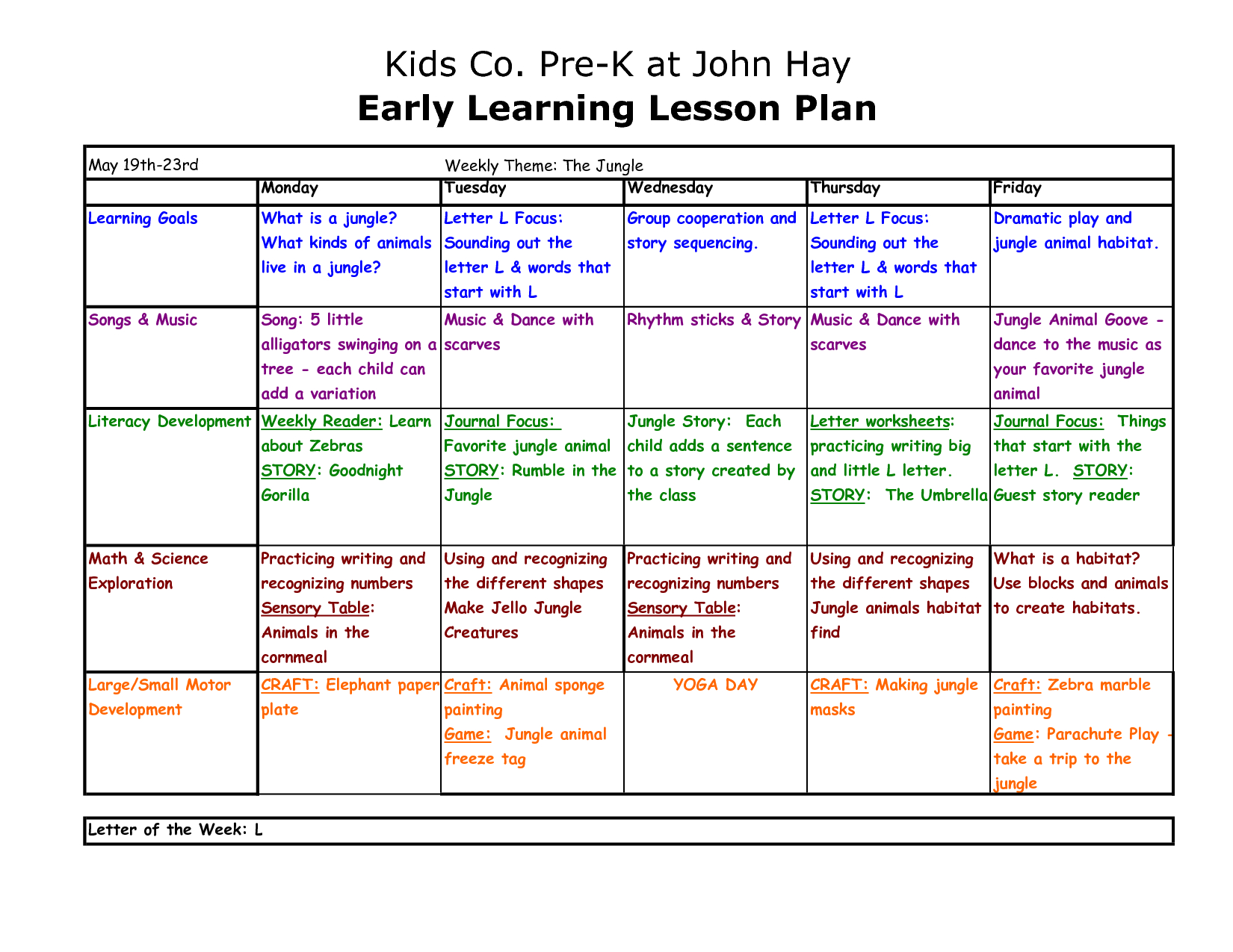 Preschool Lesson Plan Template | Copy Of Pre-K At John Hay Lesson - Free Printable Lesson Plans For Toddlers