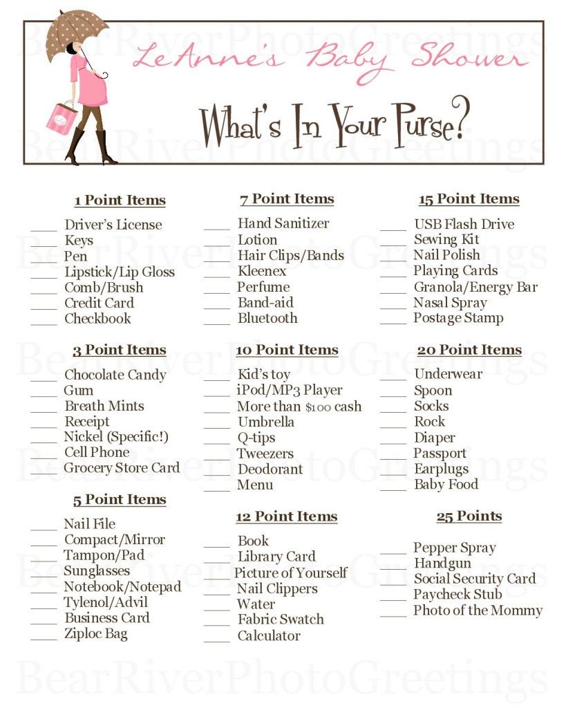 Printable Baby Shower Game What S In Your Pursephotogreetings - Free Printable What&amp;amp;#039;s In Your Purse Game