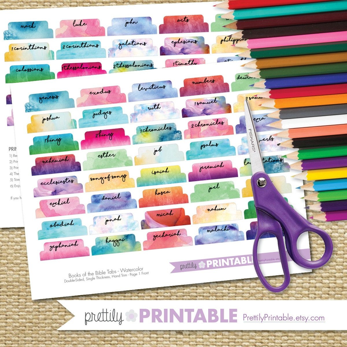 Printable Books Of The Bible Tabs - Watercolor (For Hand Trimming - Free Printable Bible Tabs