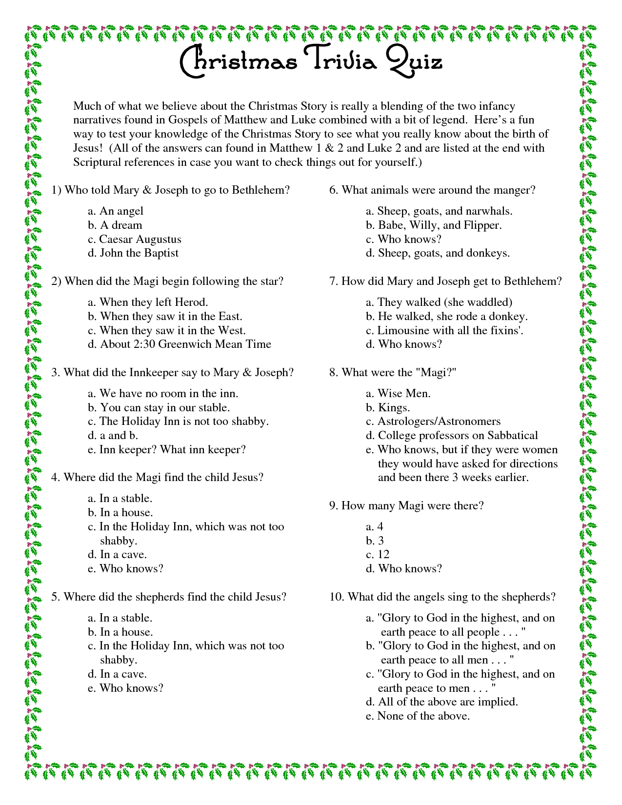 Printable Christmas Trivia Questions And Answers | Christmas Party - Free Printable Trivia Questions For Seniors
