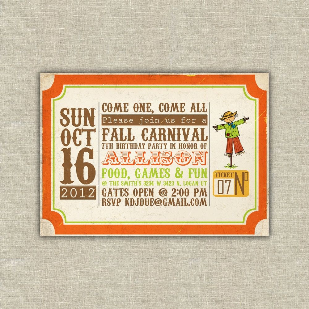 Printable Digital File Harvest Party Invitations, Scarecrow, Pumpkin - Free Printable Fall Festival Invitations