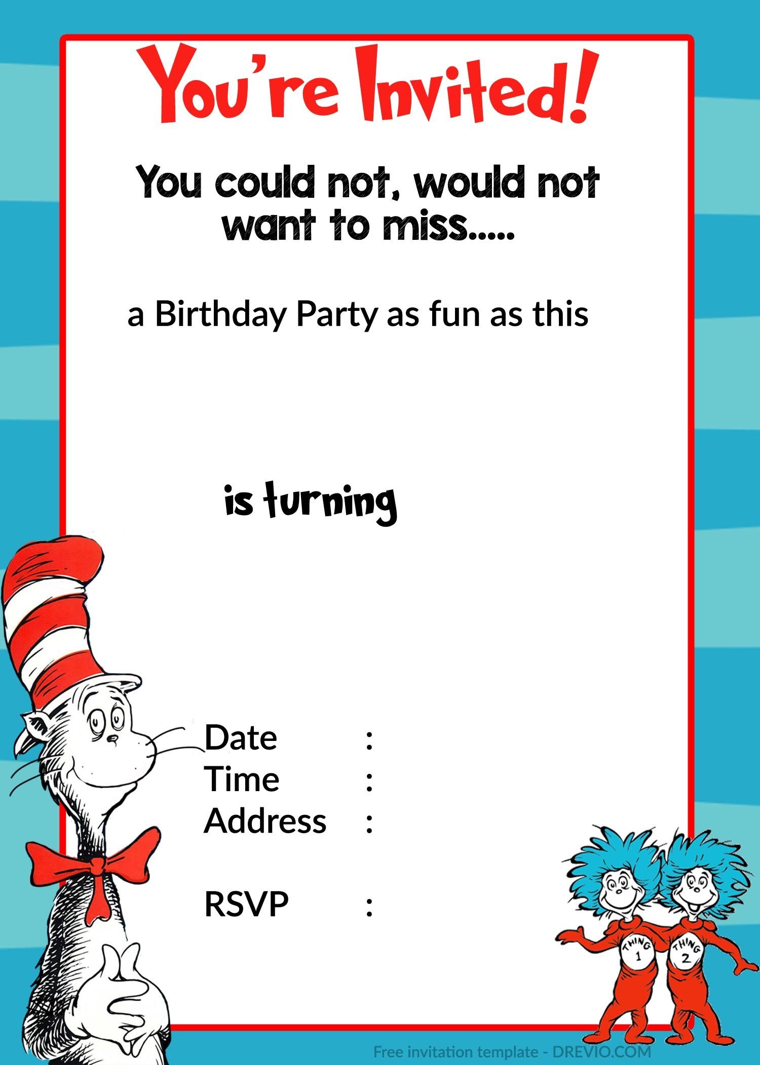 Printable Dr. Seuss Birthday | Birthday Invitation For Kids - Dr Seuss Free Printable Templates