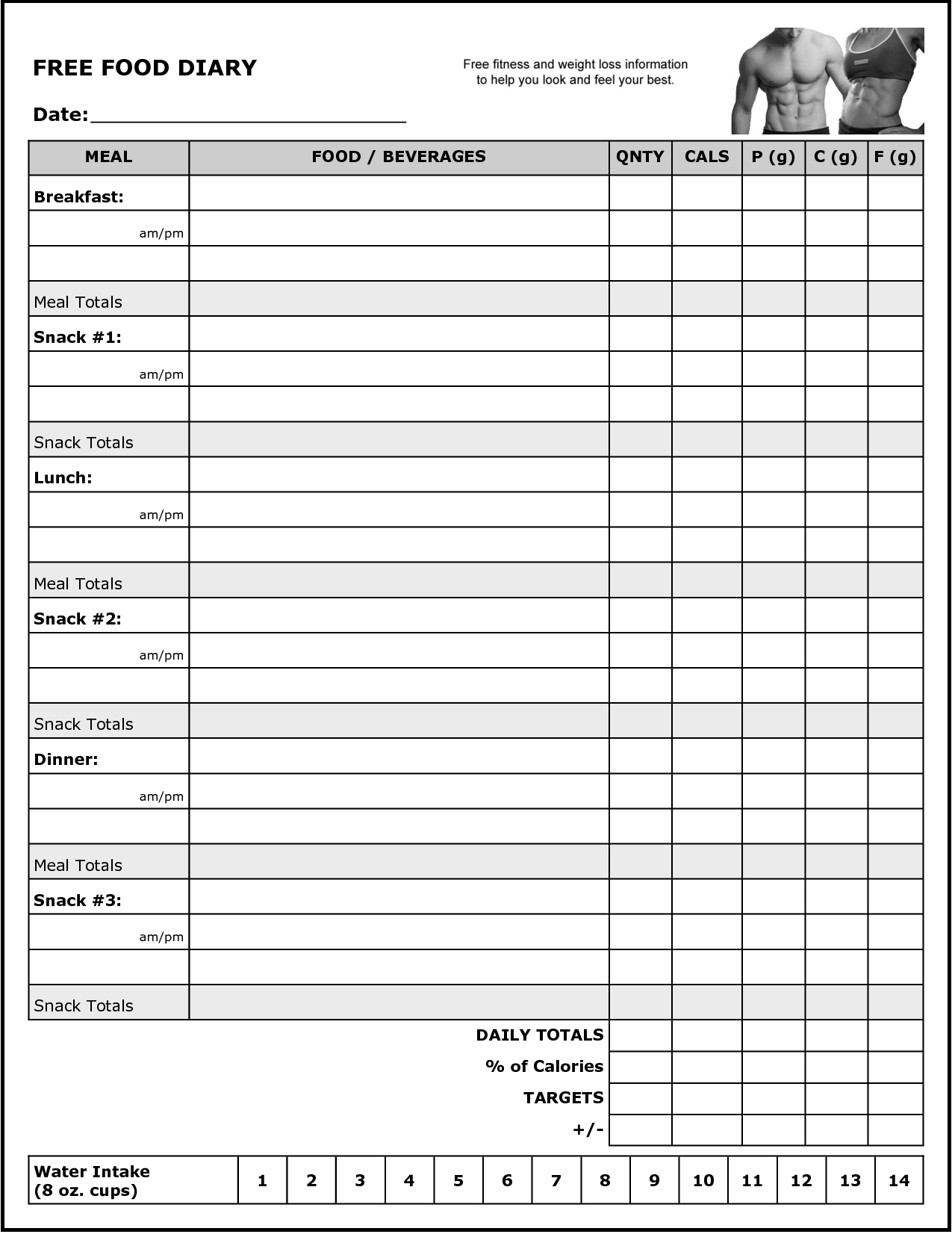 Printable Food And Exercise Log Journal | Monthly Calendar Templates - Free Printable Workout Log Template