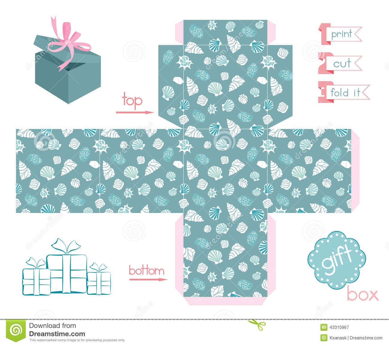 Printable Gift Box Various Shells Stock Vector - Illustration Of - Free Printable Gift Boxes