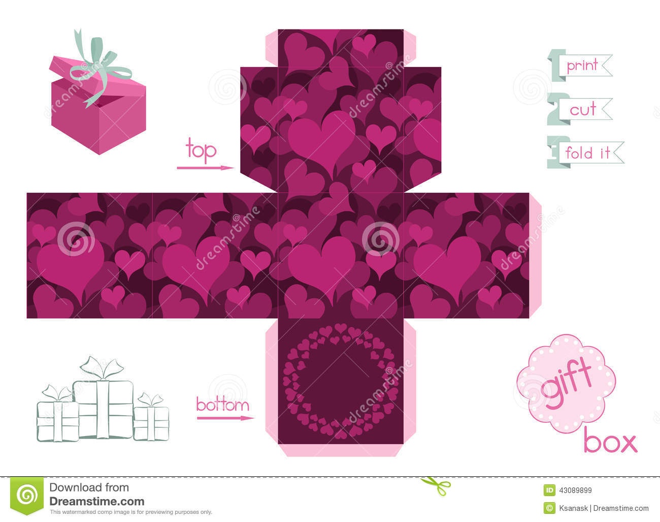 Printable Gift Box With Hearts Stock Vector - Illustration Of Heart - Free Printable Gift Boxes