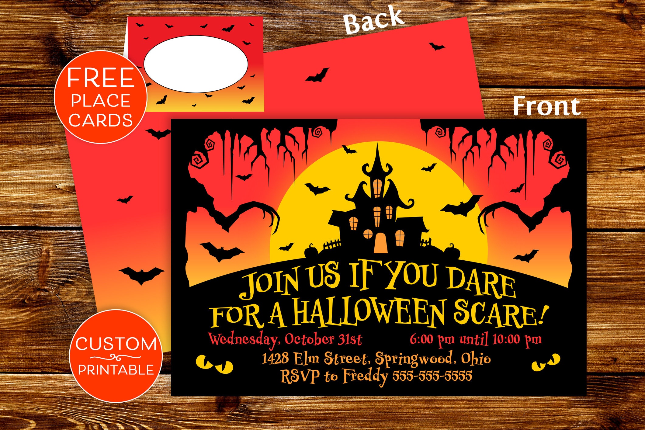 Printable Halloween Party Invitations Spooky Invite Custom | Etsy - Free Printable Halloween Place Cards