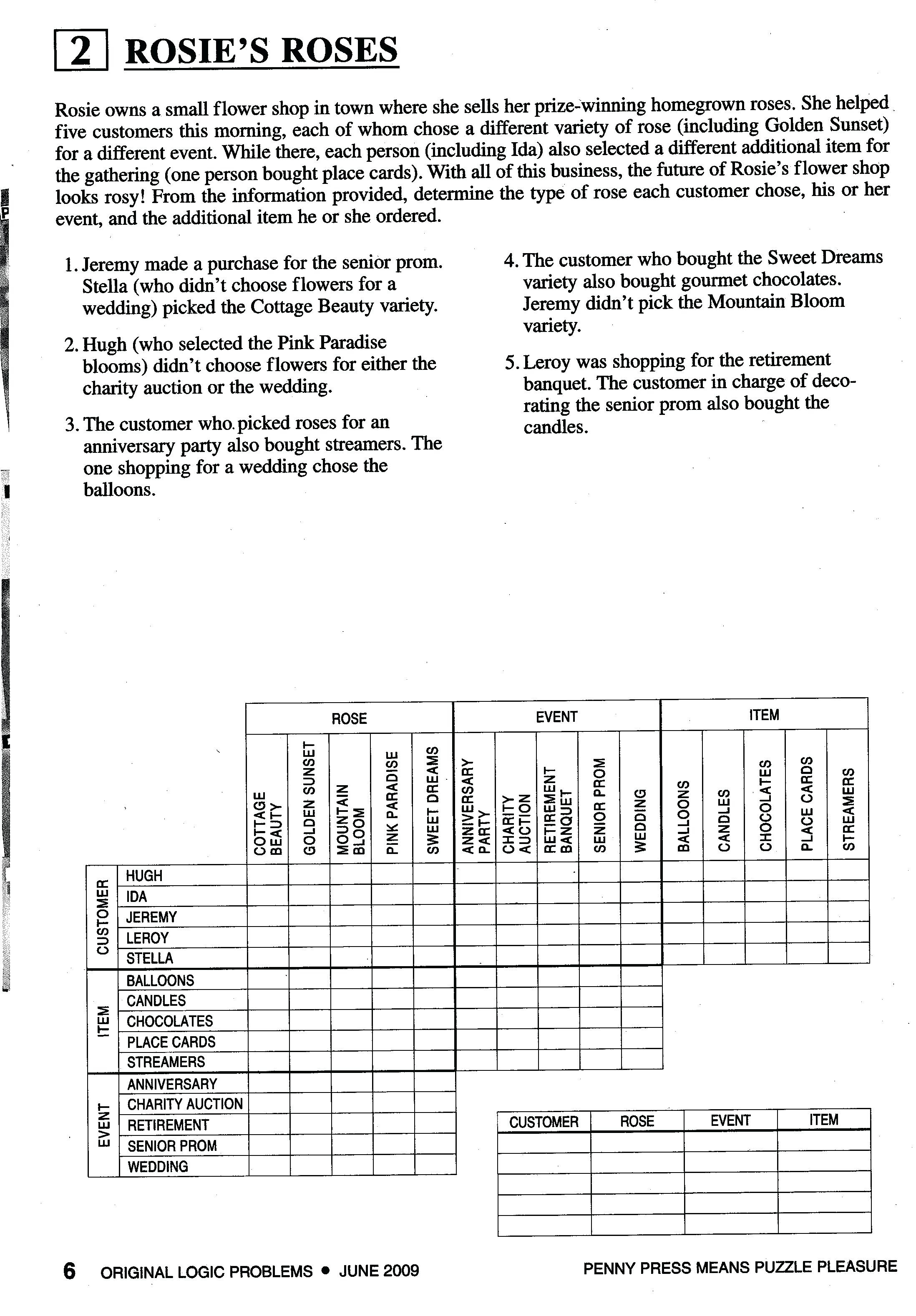 Free Printable Logic Puzzles For High School Students Free Printable
