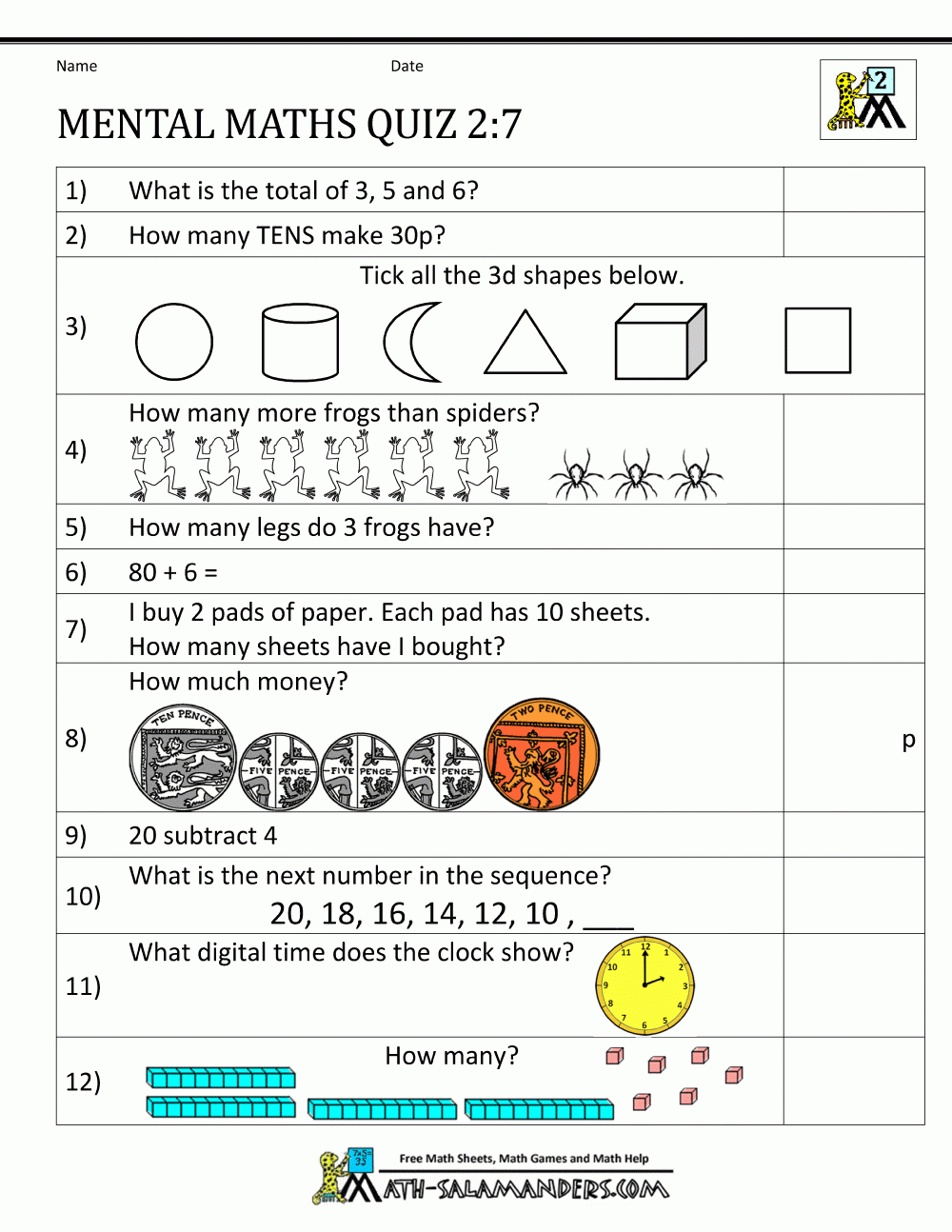 Printable Mental Maths Year 2 Worksheets - Year 2 Maths Worksheets Free Printable