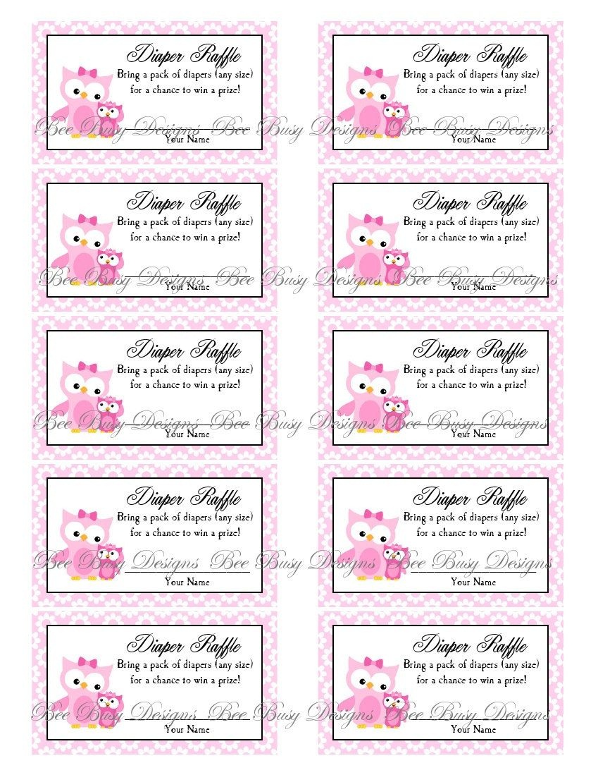 Printable Pink Mom With Little Girl Owl Diaper Raffle Tickets | Free - Diaper Raffle Free Printable