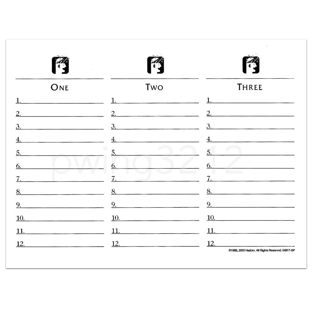 Printable Scattergories Answer Sheets